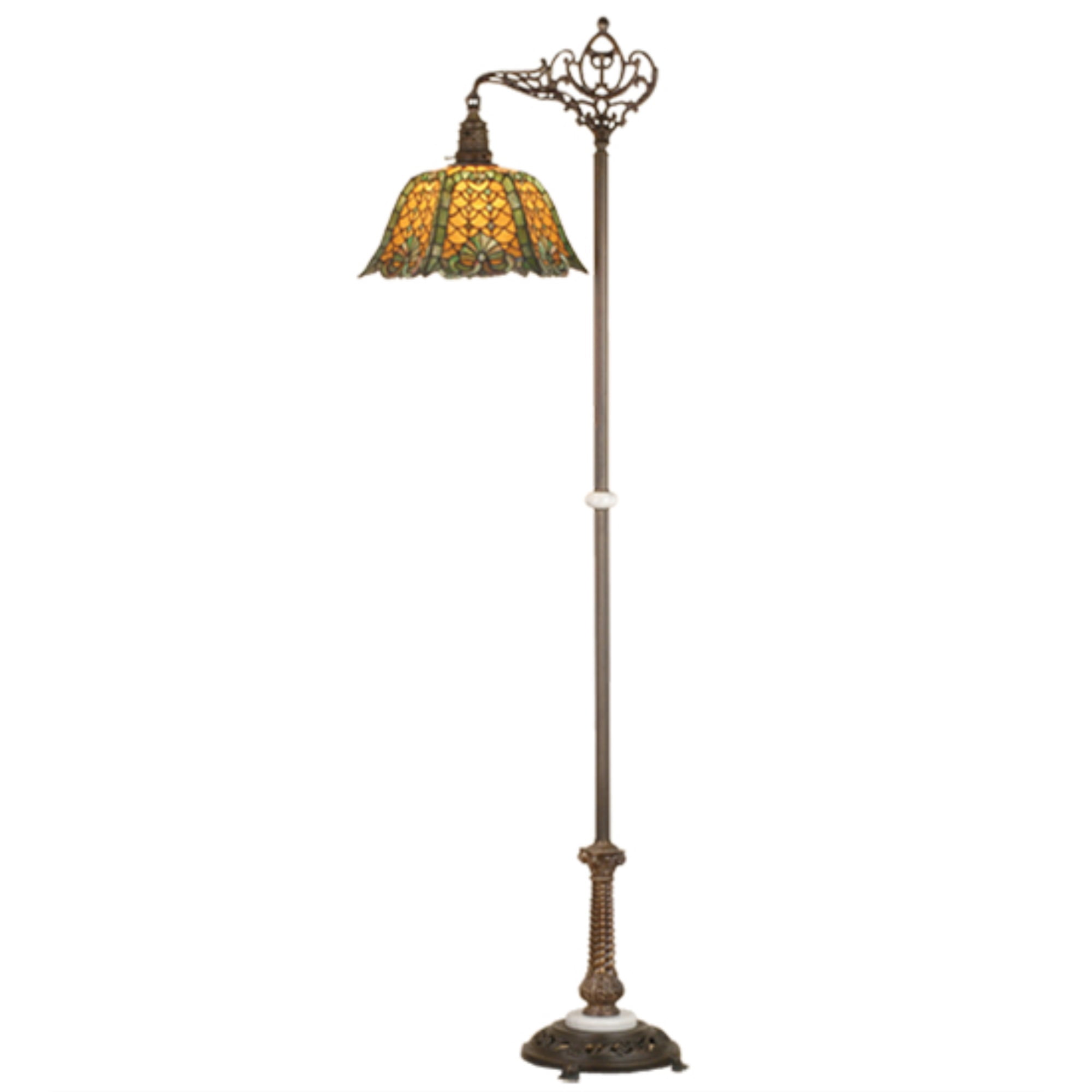 European Inspired Honey Amber Stained Glass & Bronze Floor Lamp