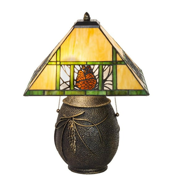 Meyda Tiffany Lodge Tiffany Pinecone Ridge 19.5'' H Table Lamp with Square Shade