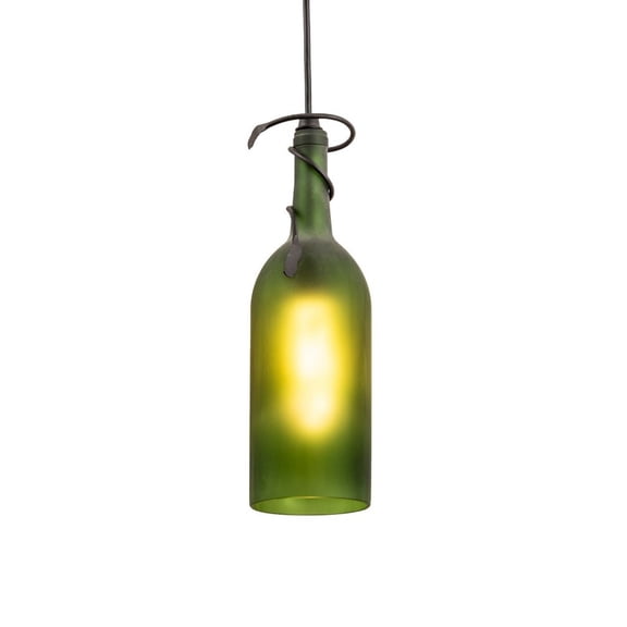 Meyda Tiffany 69253 3 Inch W Tuscan Vineyard Frosted Green Wine Bottle Mini Pendant Textured Black Finish with Frosted Green Wine Bottle Glass