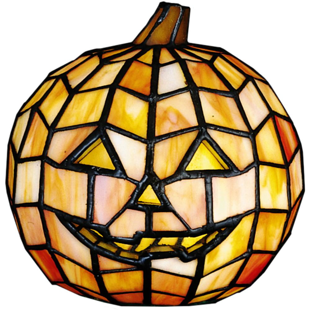 Pumpkin Orange Jack O'Lantern Stained Glass Accent Lamp