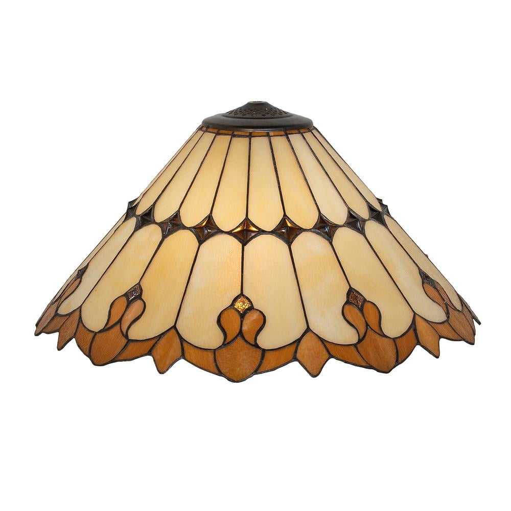 Beige and Amber Stained Glass Empire Lamp Shade, 20" Wide