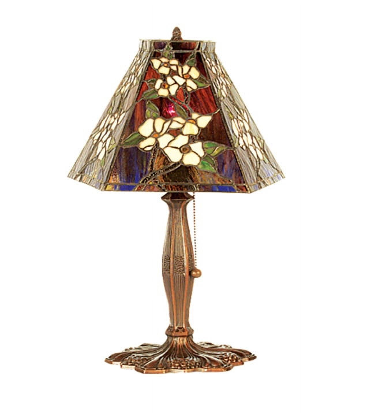Blue Stained Glass Peony Table Lamp with Bronze Base
