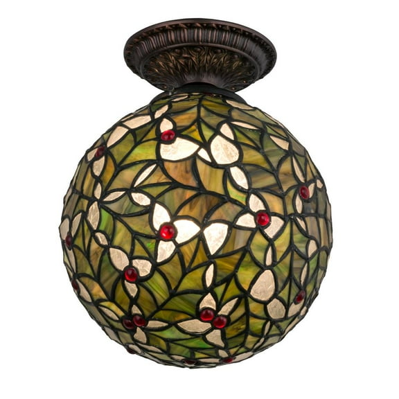 Meyda Tiffany 81754 Holly Ball 1 Light 9" Wide Flush Mount Ceiling Fixture - Brass