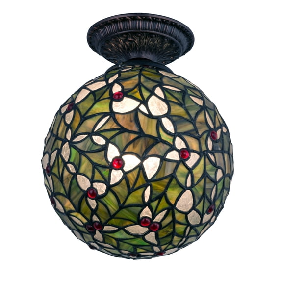 Meyda Tiffany 81754 Holly Ball 1 Light 9" Wide Flush Mount Ceiling Fixture - Brass