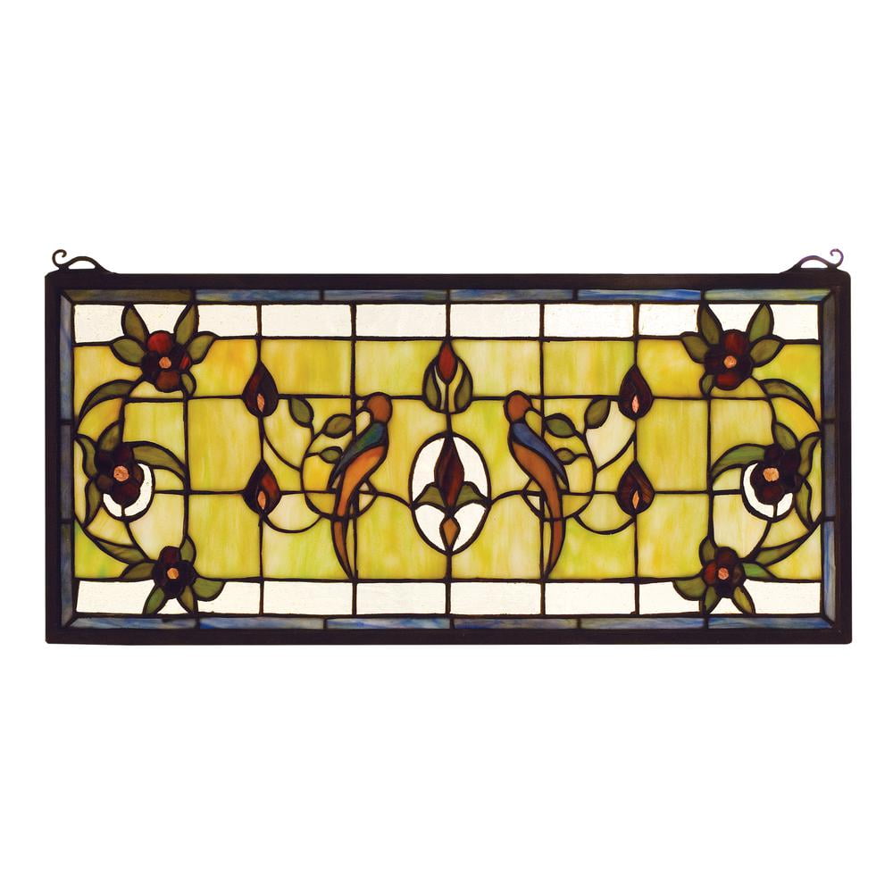 Victorian Multi-color Stained Glass Window with Brass Frame
