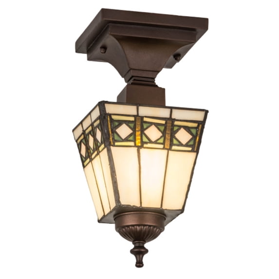 Meyda Tiffany 139925 Diamond Band Mission 7" Wide Semi-Flush Ceiling Fixture - MultiColor
