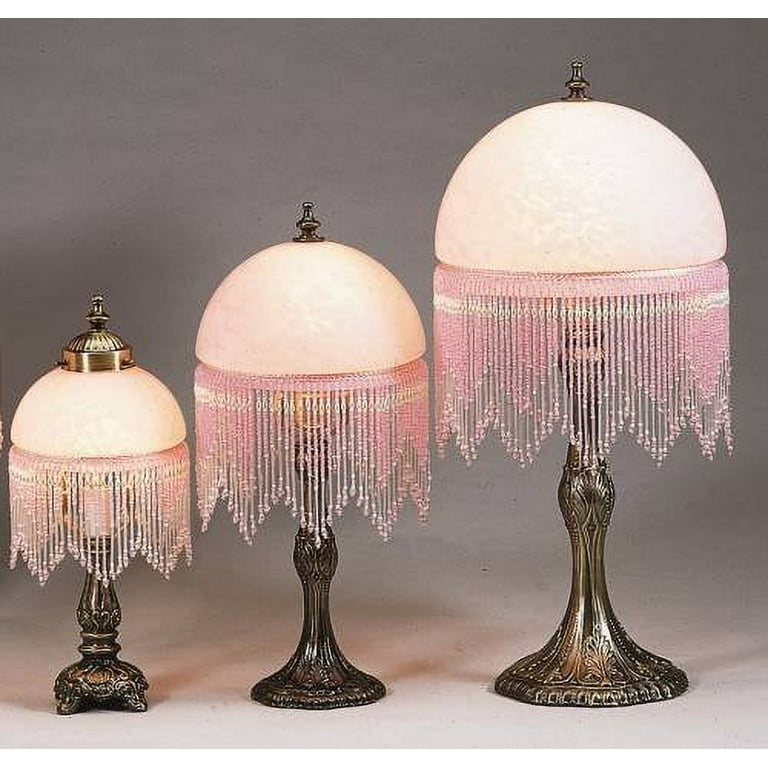 Meyda Tiffany Victorian Glass Globe Pink Fringed 8'' H Table Lamp