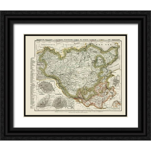 Meyer 14x12 Black Ornate Wood Framed with Double Matting Museum Art Print Titled - Holstein Lauenburg Lubeck Hamburg Germany
