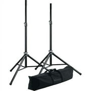 & Meyer 21449.000.55 Two Speaker Stands W/Carrying Case | Height Adjustment Clamp | Lightweight Tripod Base | Tube Adapter Sleeve | Folds Compact | Portable | German Made | Black | 2 Stands