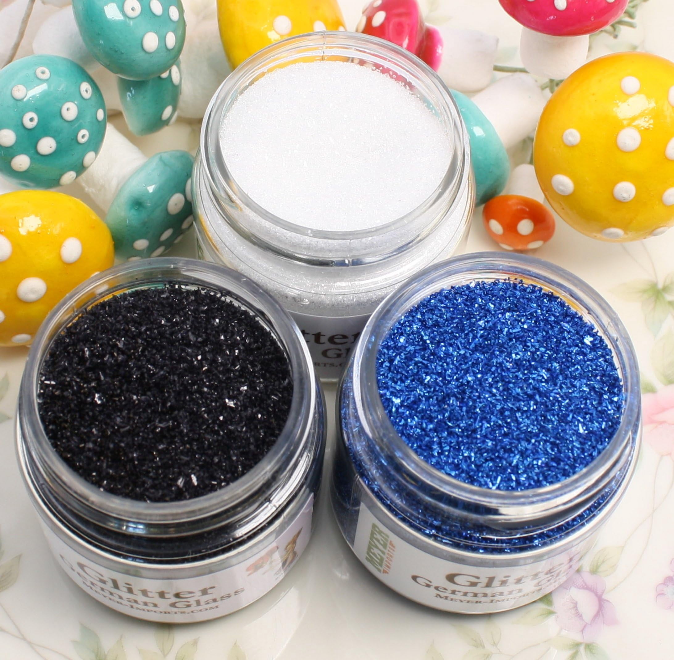 Meyer Imports Different Color Blended German Glass Glitter New Year's Eve Colors 90 Grit German Glass Glitter Set of 3 Popular Different Sizes