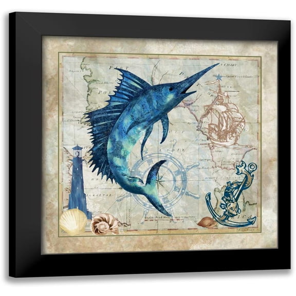 Meyer, Jill 12x12 Black Modern Framed Museum Art Print Titled - Nautical Swordfish