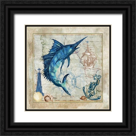 Meyer, Jill 20x20 Black Ornate Wood Framed with Double Matting Museum Art Print Titled - Nautical Swordfish
