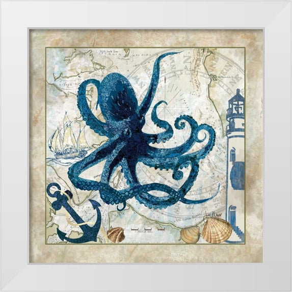 Meyer, Jill 26x26 White Modern Wood Framed Museum Art Print Titled - Nautical Octopus