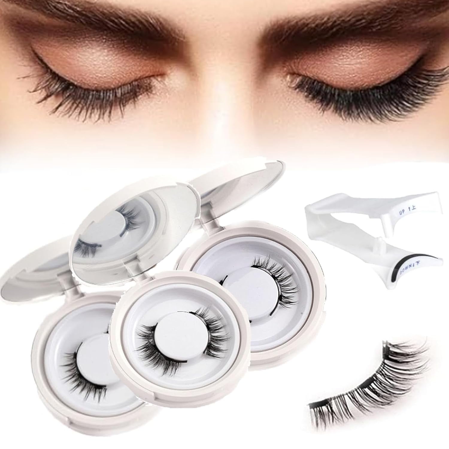 Meylora Magnetic Lashes, Meylora Magnetic Eyelashes with Applicator, Magnetic Eyelashes Without Eyeliner, Reusable Double Sided Magnetic Lashes No Glue or Liner Needed, Natural Look (All)
