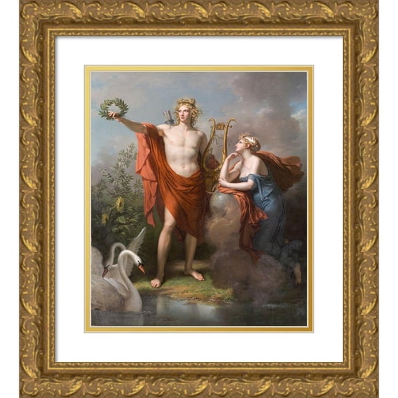 Meynier, Charles 15x17 Gold Ornate Wood Framed with Double Matting Museum Art Print Titled - Apollo, God of Light, Eloquence, Poetry and the Fine Arts with Urania, Muse of Astronomy