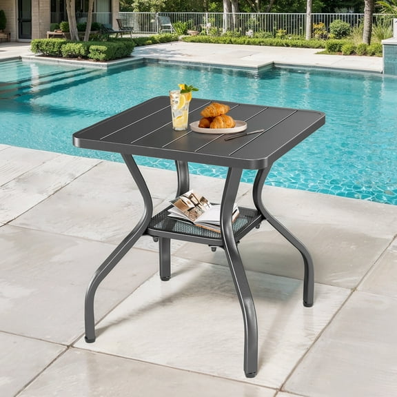 OPOHORO 20" Outdoor Patio Square Side Table, Weather Resistant End Table with Powder-Coated Steel Fram, Black