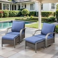 thumbnail image 1 of OPOHORO 4-Piece Patio Conversation Set with 2 Swivel Rocking Chairs and 2 Ottomans, PE Wicker Outdoor Furniture with Blue Cushions for Porch or Backyard, 1 of 13