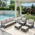 thumbnail image 1 of OPOHORO 5-Piece Outdoor Conversation Sets with Sofa, Swivel Rocking Chairs and Ottomans, 1 of 13