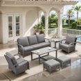 thumbnail image 1 of OPOHORO 7-Piece Outdoor Patio Furniture Set with Sofa, 2 Swivel Rocking Chairs, 2 Ottomans, Coffee Table and Side Table, PE Wicker Deep Seating with Gray Cushions, 1 of 15