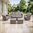 thumbnail image 1 of OPOHORO Outdoor 7 Pieces Conversation Set, Brown Wicker Sofa, with Swivel Chairs, Side Table, Coffee Table and Ottomans, Patio Furniture Set with 5" Thick Cushion for Backyard, Gray, 1 of 15