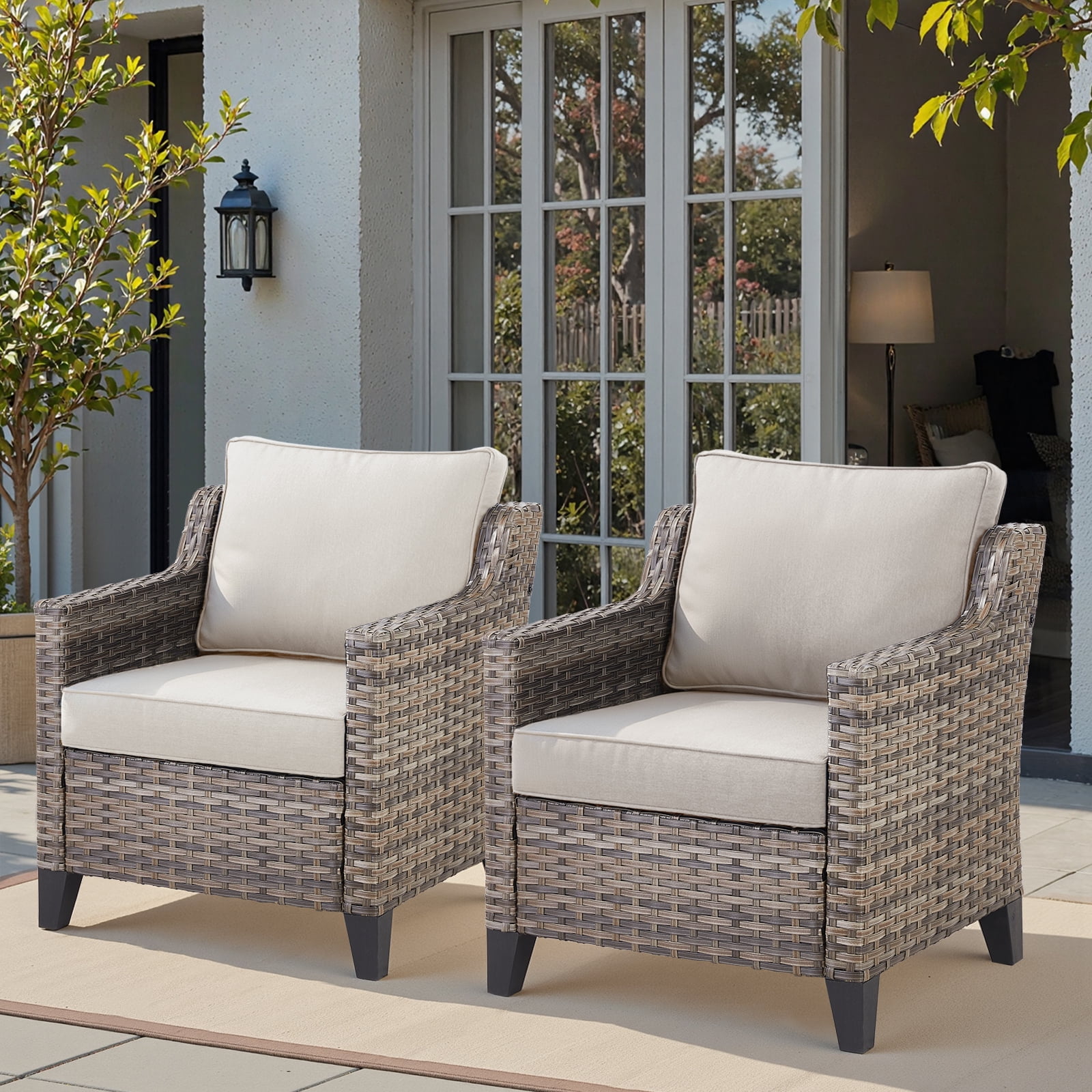 OPOHORO Outdoor Patio Arm Chairs Set of 2, Gray Wicker Furniture Patio ...