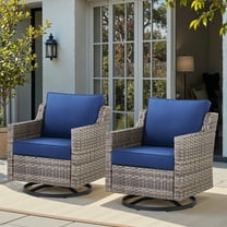 OPOHORO Outdoor Swivel Rocker Patio Chairs Set of 2, Gray Wicker Furniture Swivel Patio Chairs Ideal for Porch, Poolside, Deck, and Yard in Blue