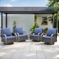 thumbnail image 1 of OPOHORO Outdoor Swivel Rocking Glider Chairs Set of 4, Outside All Weather Brown Wicker Patio Rocker Chairs for Porch or Deck, Blue Cushion, 1 of 7