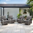 thumbnail image 1 of OPOHORO Outdoor Swivel Rocking Glider Chairs Set of 4, Outside All Weather Brown Wicker Patio Rocker Chairs for Porch or Deck, Gray Cushion, 1 of 7