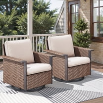 Opohoro Outdoor Swivel Rocking Brown Wicker Chairs Set of 2, Wide Armrest Patio Glider Chairs with Beige Cushions for Porch or Deck