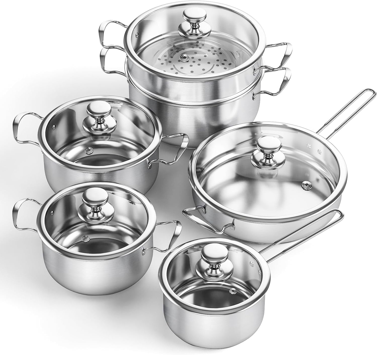 Meythway Pots and Pans Set Non Toxic, 11Piece Stainless Steel Cookware
