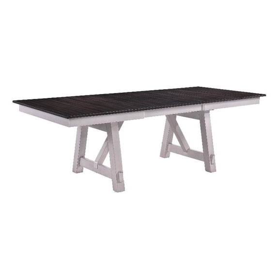 Mez Extendable Dining Table w 2 Leaves- 66-95 Inch Brown Wood Top- White