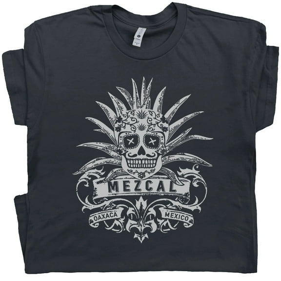 Mezcal T Shirt Vintage Tequila Shirts for Men Women Sugar Skull Mescal Cool Mexican Graphic Tee Tijuana Mexico Dia De Los Muertos