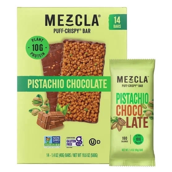 Mezcla Puff-Crispy Bar, Pistachio Chocolate, 1.4 oz, 14-count