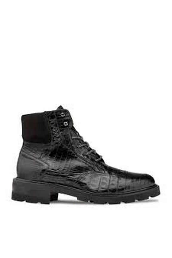 Black Rugged Crocodile Lace Boot - 9