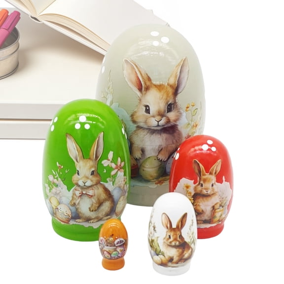 MezoJaoie Easter Nesting Dolls Nested Wooden Spring Bunny Decor Rabbit Nesting Dolls for Living Room Bedroom Mantel Entryway Desk Dining Table Holiday Seasonal Display