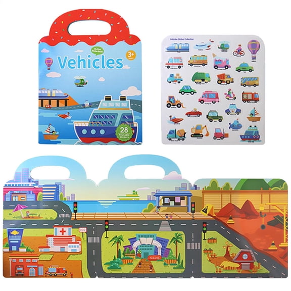 MezoJaoie Kids Reusable Sticker Book Waterproof Restickable Jelly Puzzle Portable Foldable Necessity Decoration Early Education Learning Tool For Age 3 With Handle For Kindergarten security