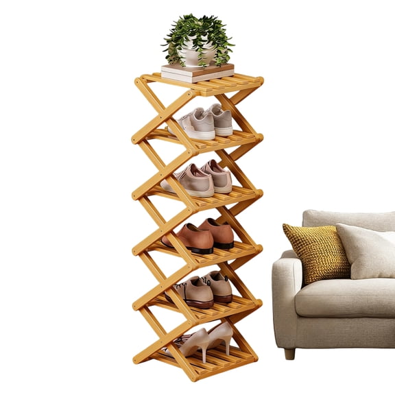 MezoJaoie Shoe Organizer for Entryway 6-Tier Foldable Corner Storage Standing Shoe Shelf No Assembly for Boots Sneakers High Heels Slippers Entryway Closet Home Living Room Bedroom Bathroom