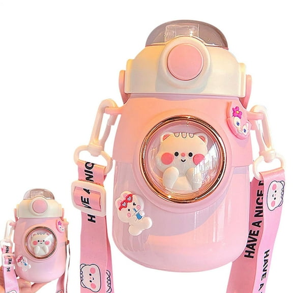 MezoJaoie Stainless Steel Water Bottles With Straw Lovely Stainless Steel Water Bottle With Straw Vacuum Insulated Steel Metal Bottles With Strap Reusable Leak Proof BPA Free Flask For Gym gaudily