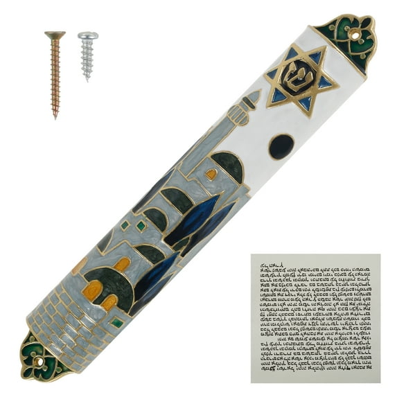 Mezuzah with Scroll for Door, Enamel&Zinc Alloy Blessing Mezuzah for Door, Colored Painted Mezuzah Case Mezuzha Scroll Kosher for Jewish Gifts/Jewish Decor, Christmas, New Year, Easter