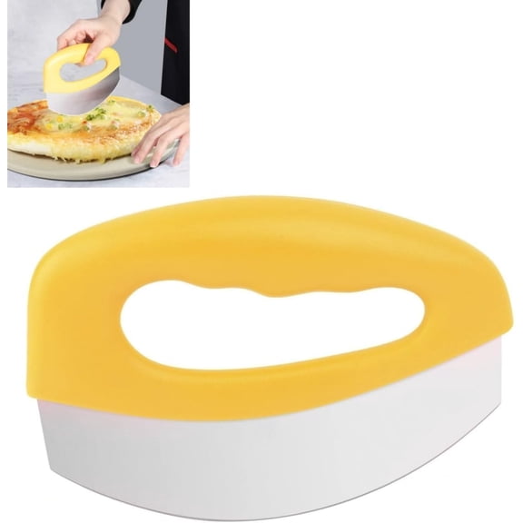 Mezzaluna Mincing Chopper Easy Grip Pizza Cutter and Salad Chopper, Quick Rocking n Chopping Meat, Herbs and Salads,Yellow
