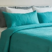 Mezzati Bedspread Coverlet Set Blue-Ocean Teal – Brushed Microfiber Bedding 3-Piece Quilt Set (King/Cal King, Blue Ocean Teal)