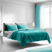 Mezzati Prestige Bedspread Coverlet Set - Soft Brushed Microfiber Comforter Bedding Cover, 2-Piece Quilt Set (Twin/Twin XL, Blue Ocean Teal)