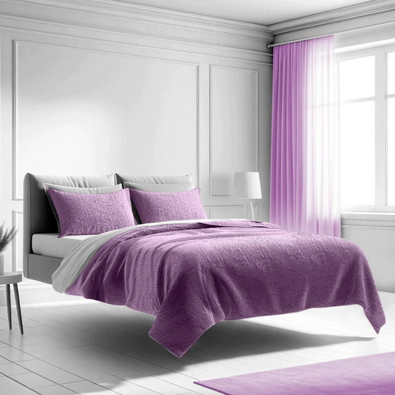 Mezzati Prestige Bedspread Coverlet Set - Soft Brushed Microfiber Comforter Bedding Cover, 2-Piece Quilt Set (Twin/Twin XL, Purple Jasper)