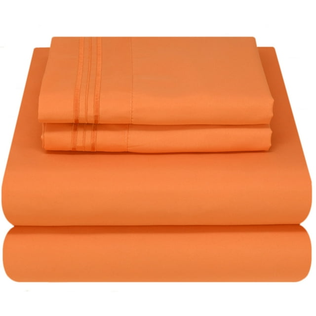 Mezzati Soft Microfiber Bed Sheet Set 4pc Persimmon Orange Queen