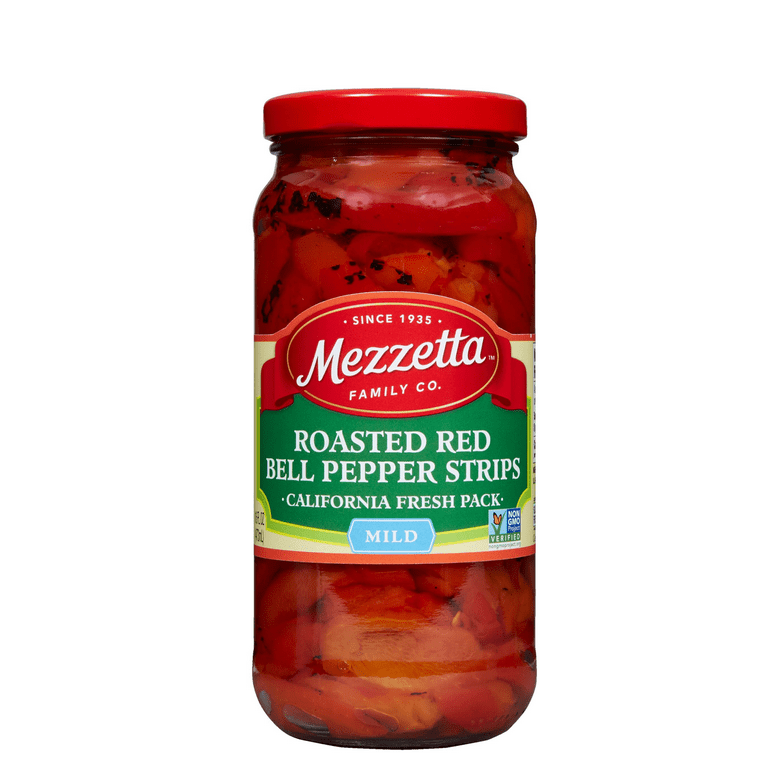 Pepper Mezzetta Roasted Red Bell Pepper Strips, 16 fl oz Jar (CA