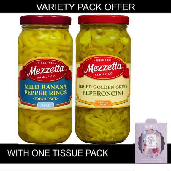 Mezzetta Sliced Golden Greek Peperoncini, 16 fl oz Jar | Mezzetta Mild Banana Pepper Rings, 16 fl oz Jar