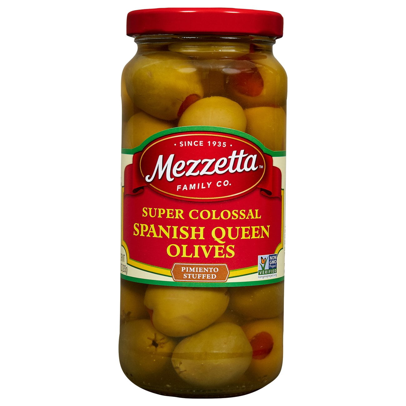 Mezzetta Super Colossal Spanish Queen Green Olives Pimiento Stuffed, 10 oz (Package May Vary)