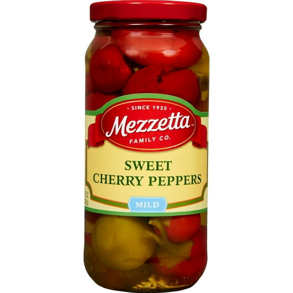 Mezzetta Sweet Cherry Peppers Mildly Spicy Gluten Free Glass Jar 16oz (12 Pack)