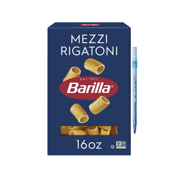 Mezzi Rigatoni - Non-GMO Pasta Made with Durum Wheat Semolina & Kosher Certified 16 oz