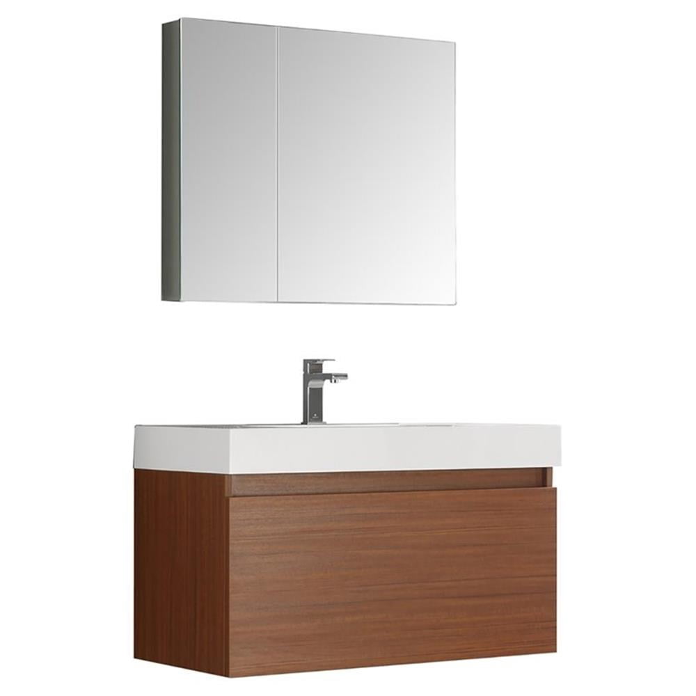 Teak Wall Mounted Vanity Set with Medicine Cabinet